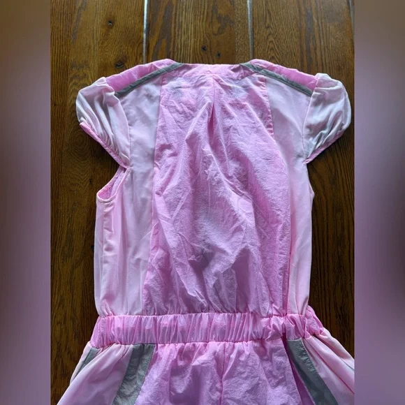 🆕 Daily Practice Puff Sleeve Front Zip Pink and Tan Short Sleeve Romper - Picture 11 of 13